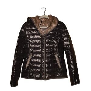DUVETICA $900 Black Glossy Goose Down Hooded Zip Puffer Jacket IT 46 / US 10